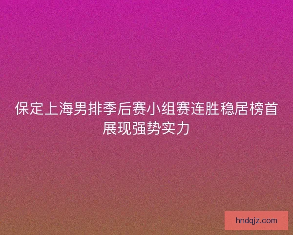 保定上海男排季后赛小组赛连胜稳居榜首展现强势实力 保定上海男排季后赛小组赛连胜稳居榜首展现强势实力